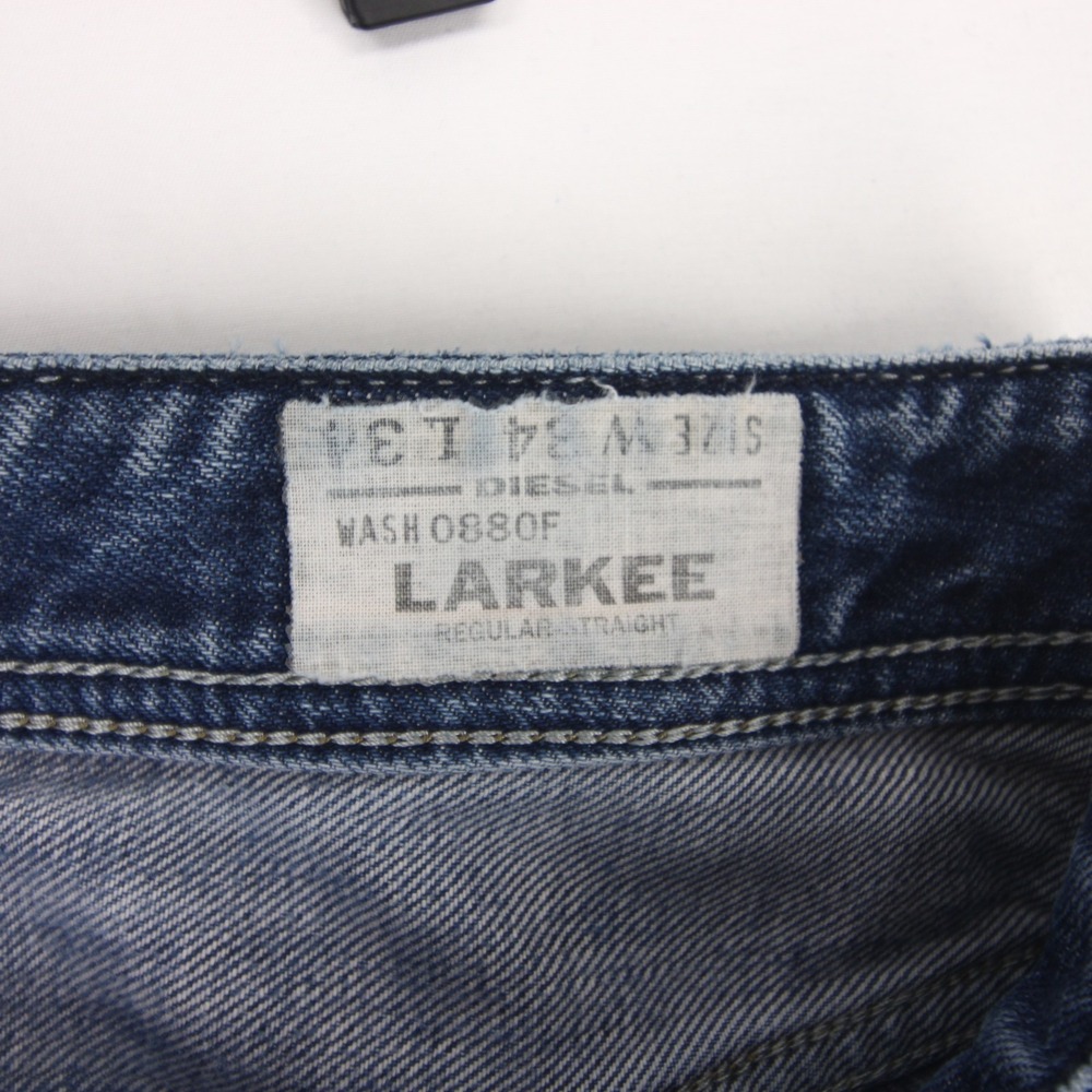 Diesel Larkee Jeans Mens 34x34 Blue Regular Straight Button Fly Distressed - Picture 11 of 13